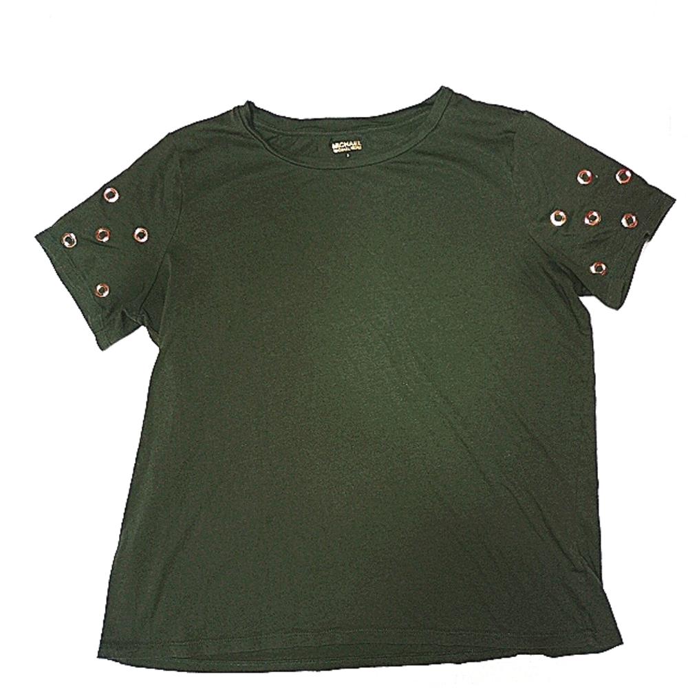MICHAEL Michael Kors Dark Green Short Sleeve Shirt Gold Circle Grommets